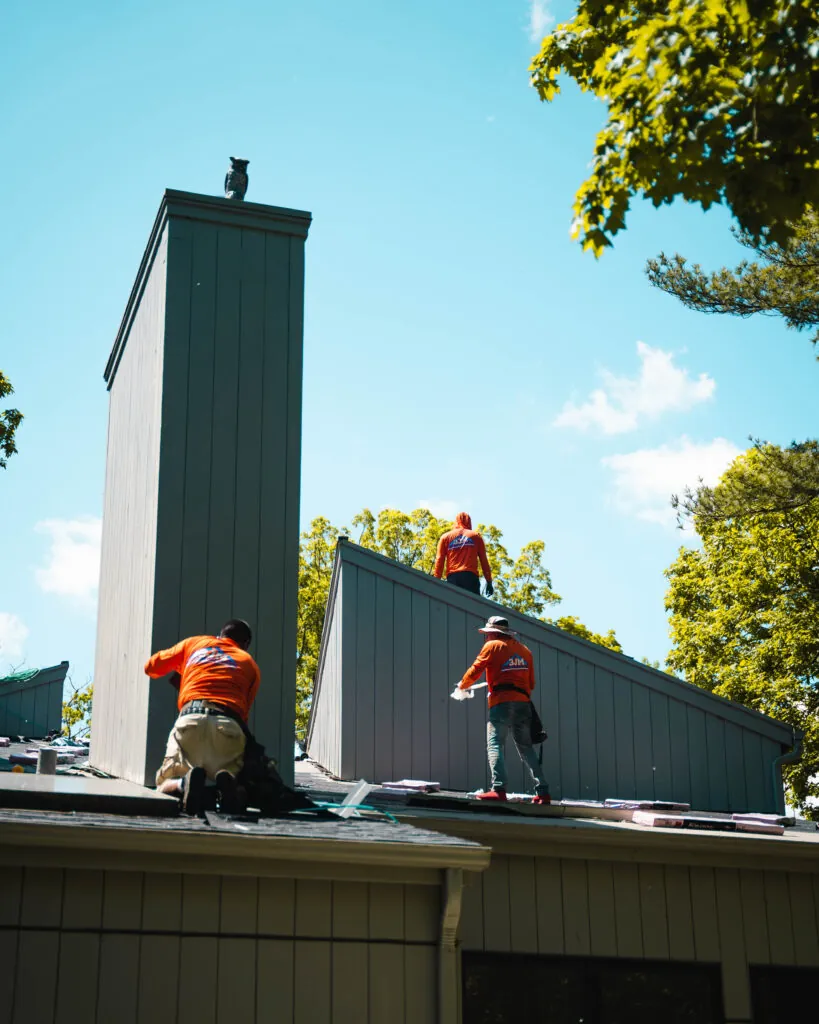 Roofing workers